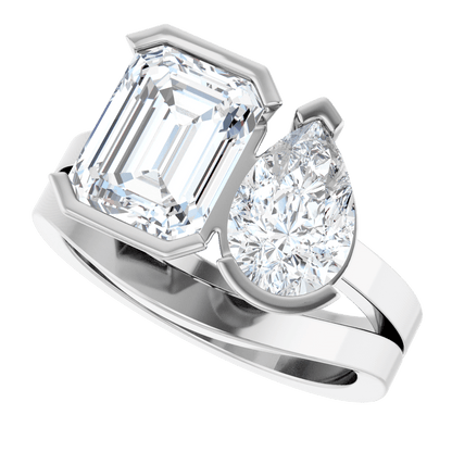 Platinum Two-Stone Engagement Ring with Emerald Cut and Pear Cut Diamonds