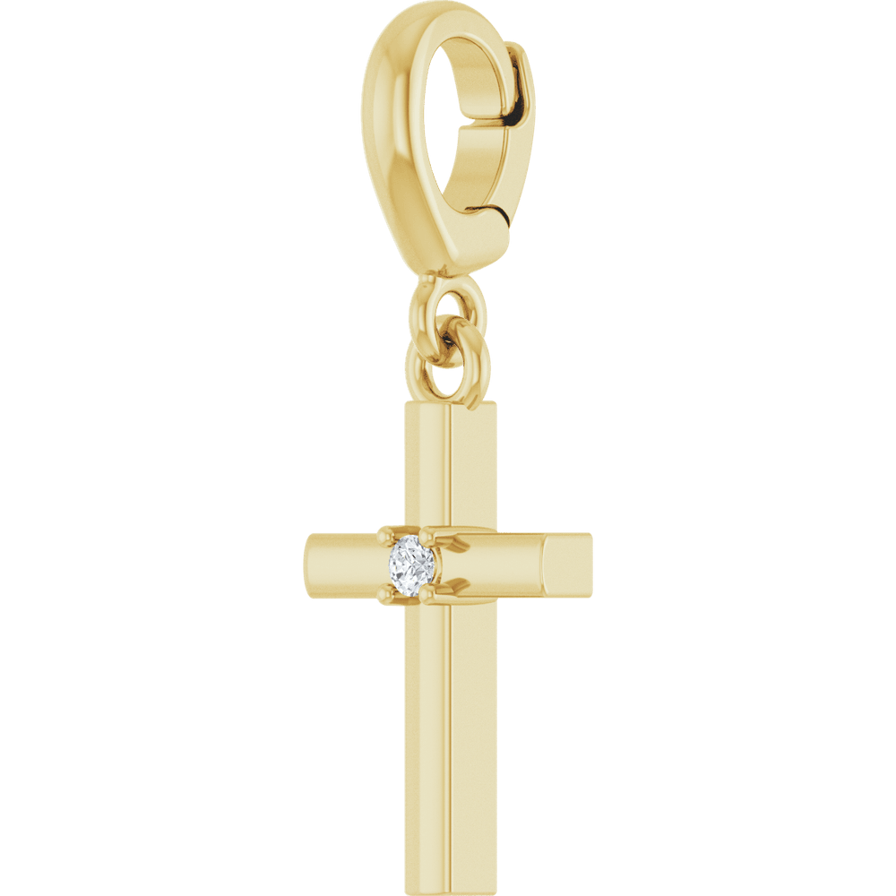Natural Diamond Cross Charm Crafted in Solid 14K Yellow Gold
