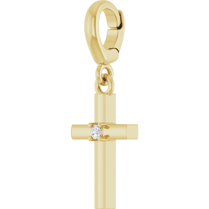 Natural Diamond Cross Charm Crafted in Solid 14K Yellow Gold