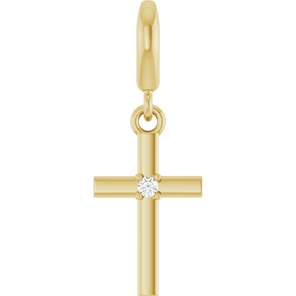 14K Yellow Gold Diamond Cross Pendant Featuring a 0.02 CT Natural Round Diamond