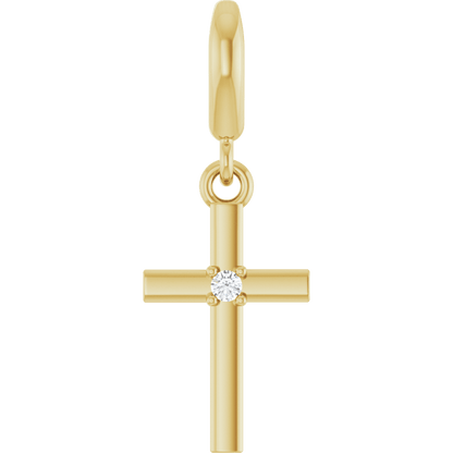 14K Yellow Gold Diamond Cross Pendant Featuring a 0.02 CT Natural Round Diamond