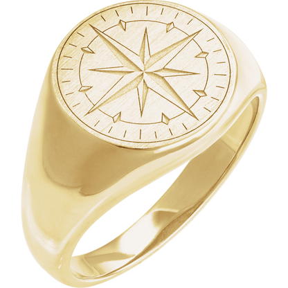Solid 14K gold compass ring with compass rose engraving