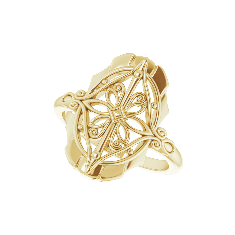 Vintage-inspired 14K yellow gold filigree statement ring