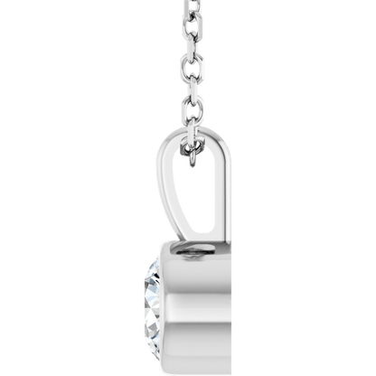 Angled view of the Élise 14K white gold bezel diamond necklace