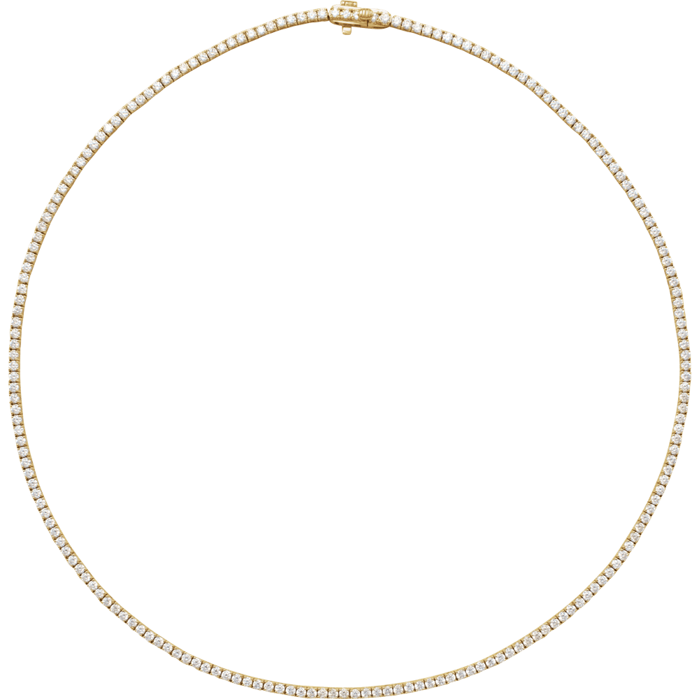 Front view of Guerilla Choice 14K yellow gold diamond tennis necklace
