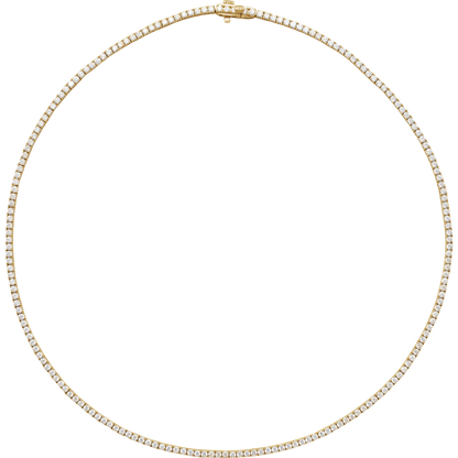 Front view of Guerilla Choice 14K yellow gold diamond tennis necklace