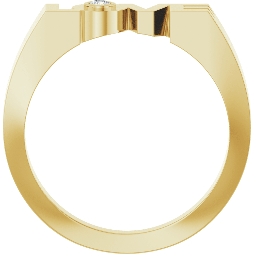 Top view of Guerilla Choice 14K yellow gold LOVE statement ring