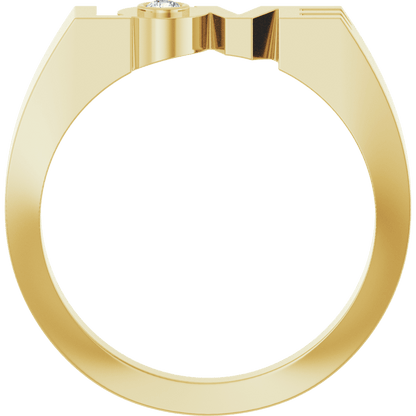 Top view of Guerilla Choice 14K yellow gold LOVE statement ring