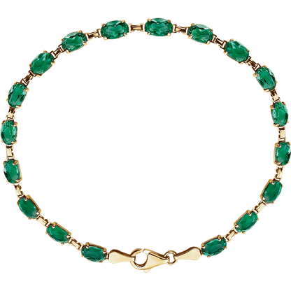 Front view of Guerilla Choice 14K yellow gold oval emerald bracelet