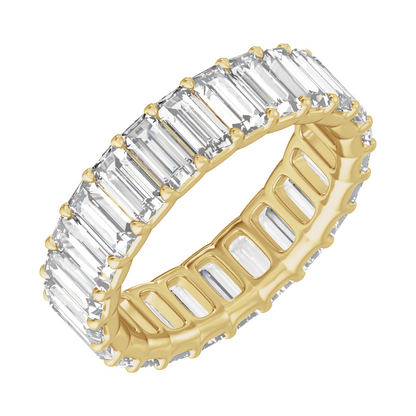 Three-quarter view of Guerilla Choice 14K yellow gold 4 3/4 CTW lab-grown straight baguette diamond full eternity band