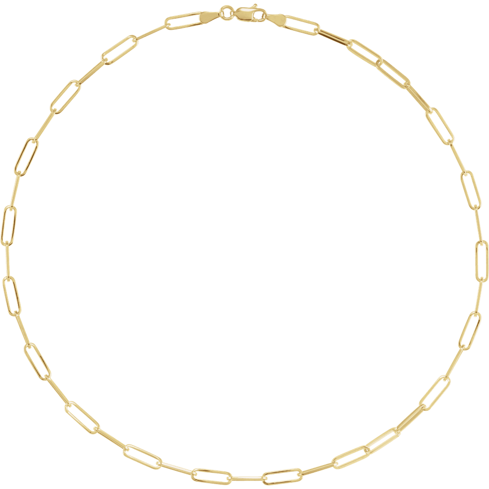 Portofino paperclip necklace in solid 14K yellow gold, front view