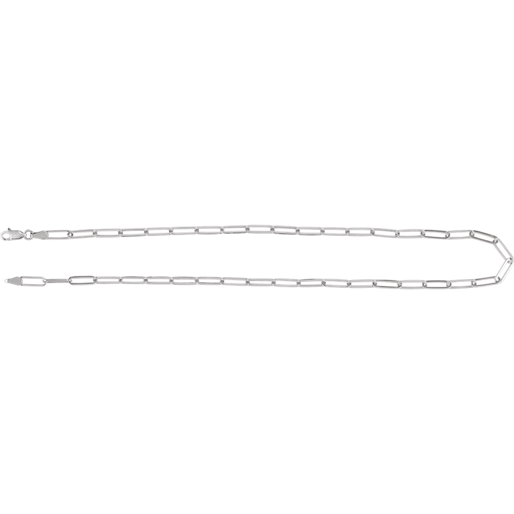 Close-up of the elongated links on the Portofino white gold paperclip chain