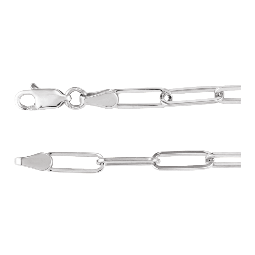 Lobster clasp detail on the Portofino 14K white gold paperclip necklace