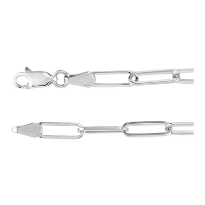 Lobster clasp detail on the Portofino 14K white gold paperclip necklace