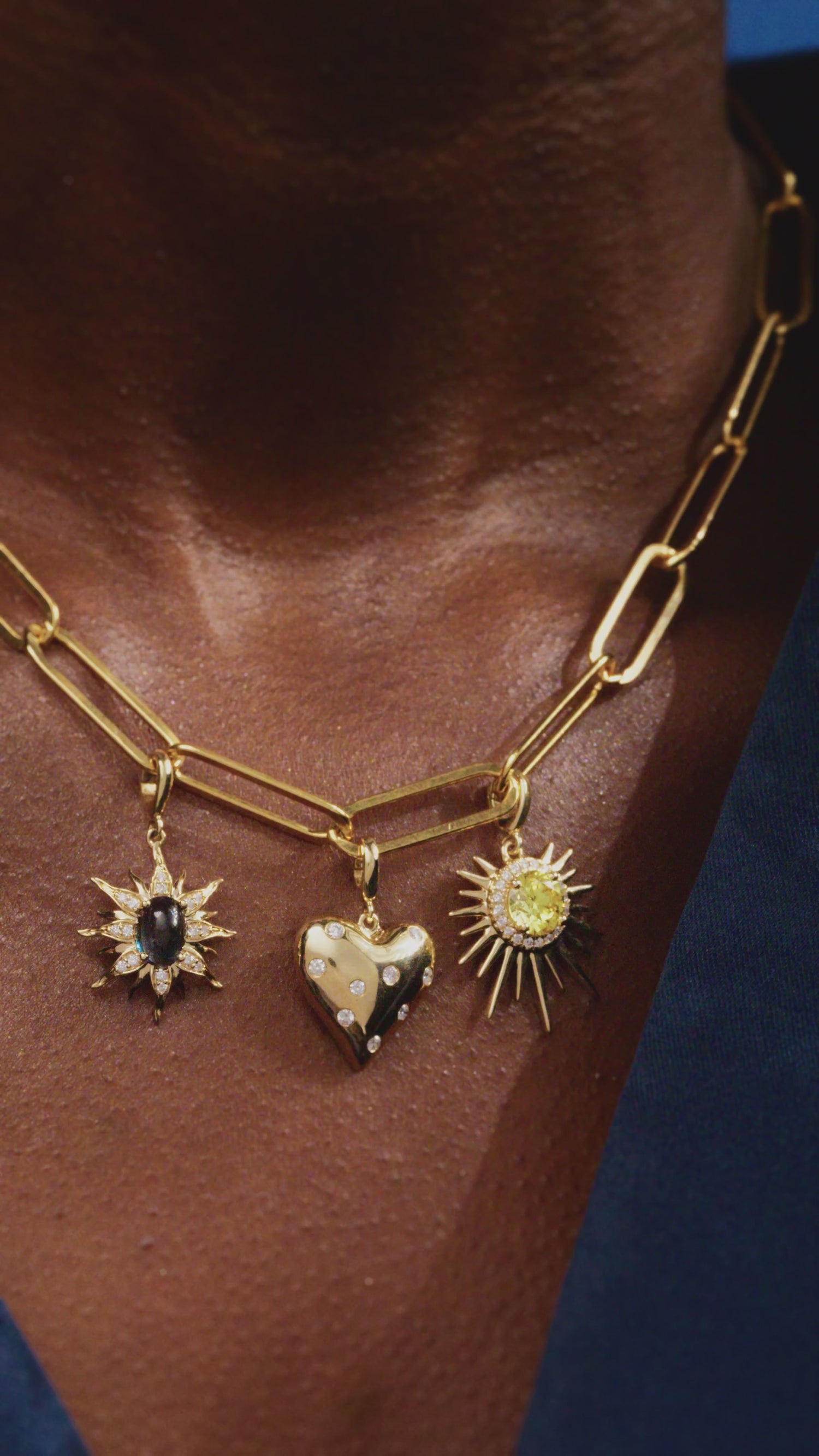 Soleil Nocturne Pendant 14K Gold Blue Topaz &amp; Diamond