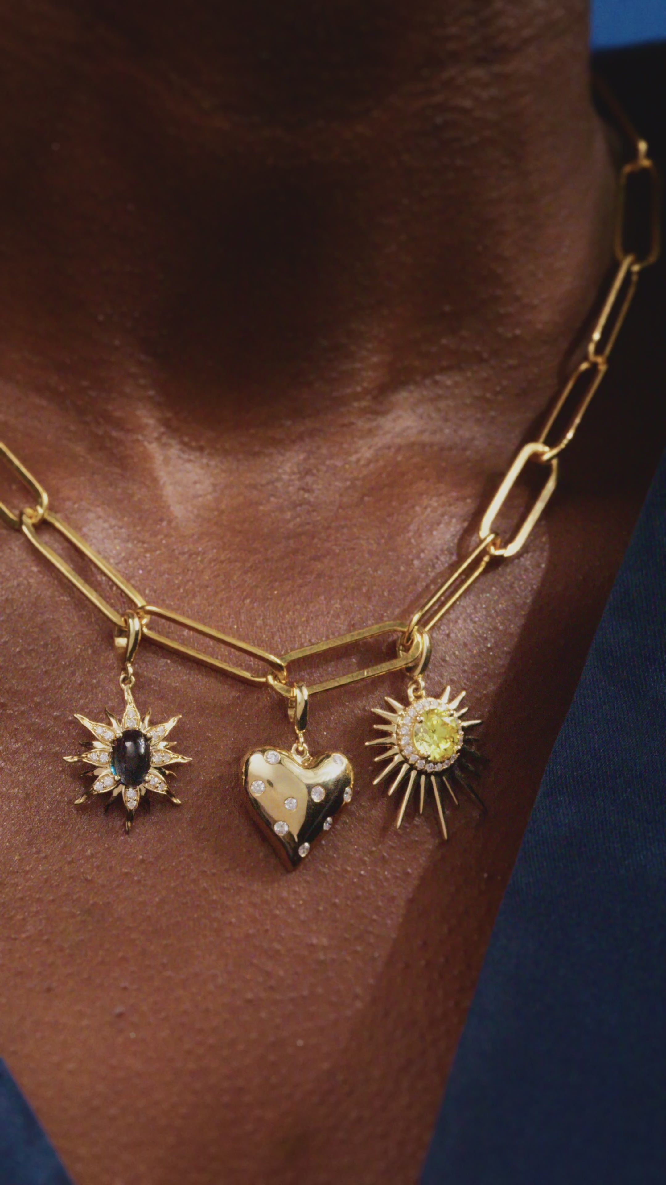 Soleil Nocturne Pendant 14K Gold Blue Topaz &amp; Diamond