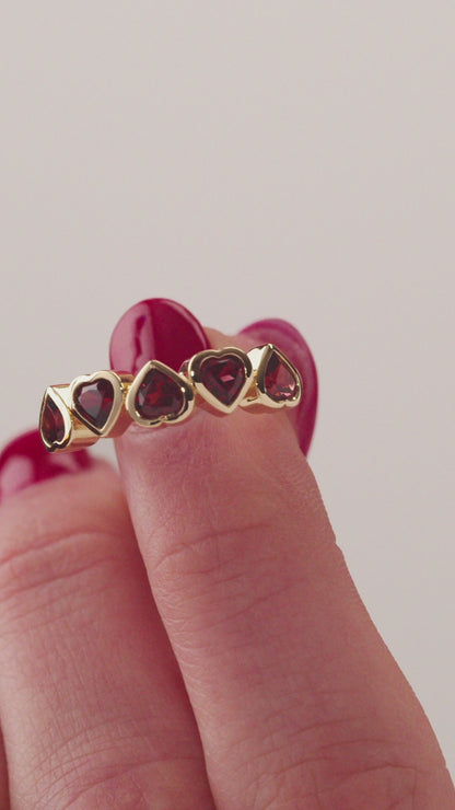Cinq Cœurs 14K Yellow Gold Five Heart Gemstone Ring
