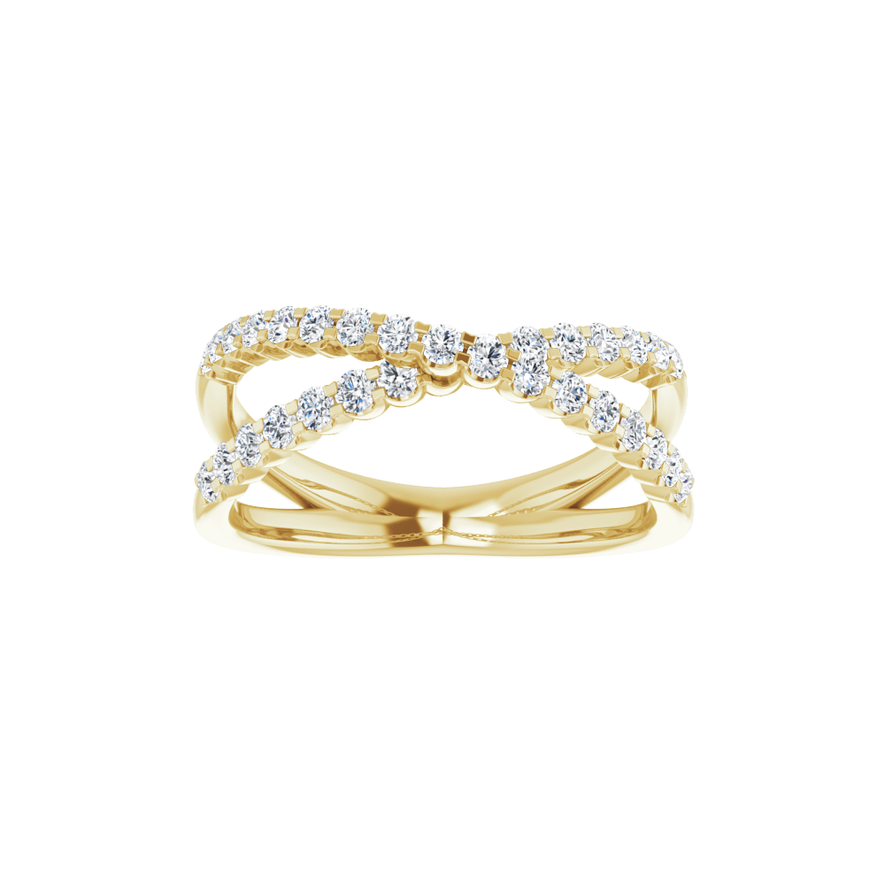 Angled view of the Valérie white gold diamond crossover ring