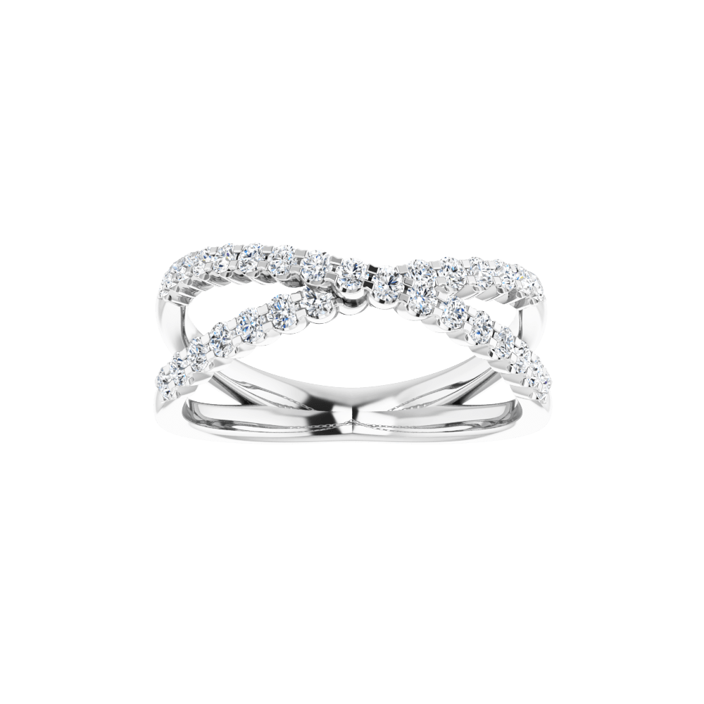 Angled view of the Valérie 14K yellow gold diamond crossover ring